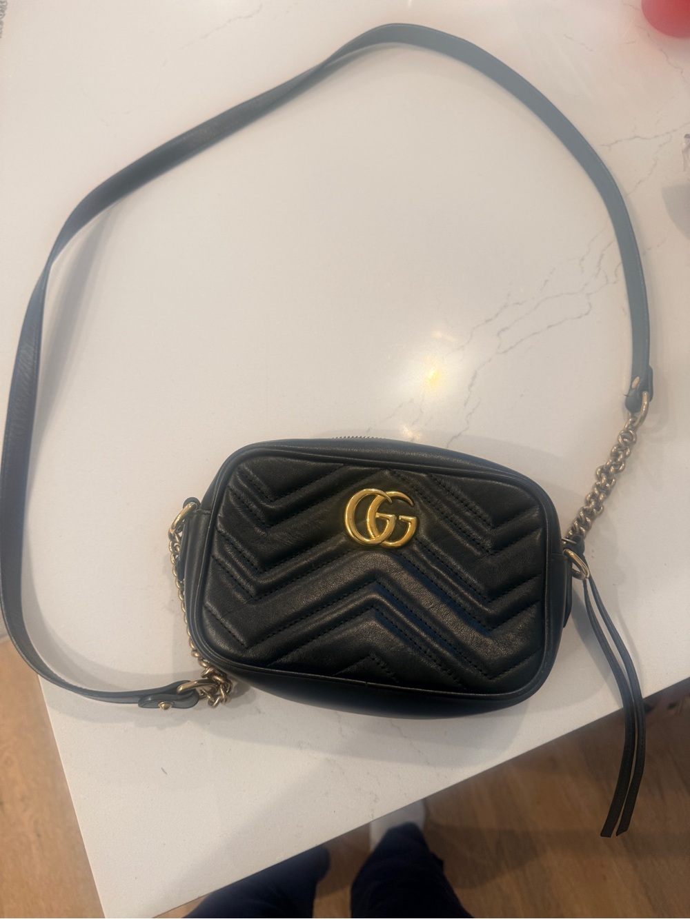 Gucci Black Chevron GG Small Leather Crossbody Bag